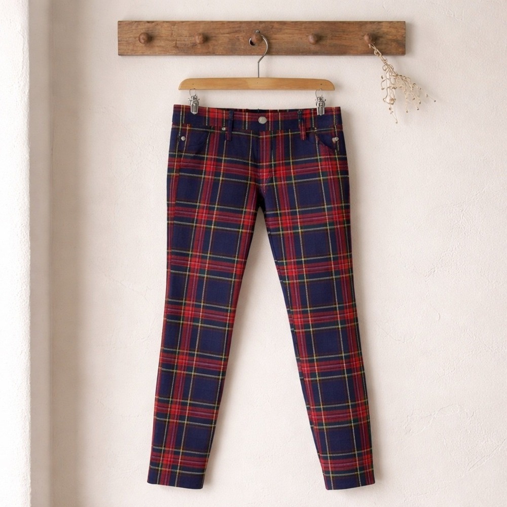 Vineyard Vines Plaid Skinny Pants Women 4 Navy Red Excellent Tartan Trousers‎